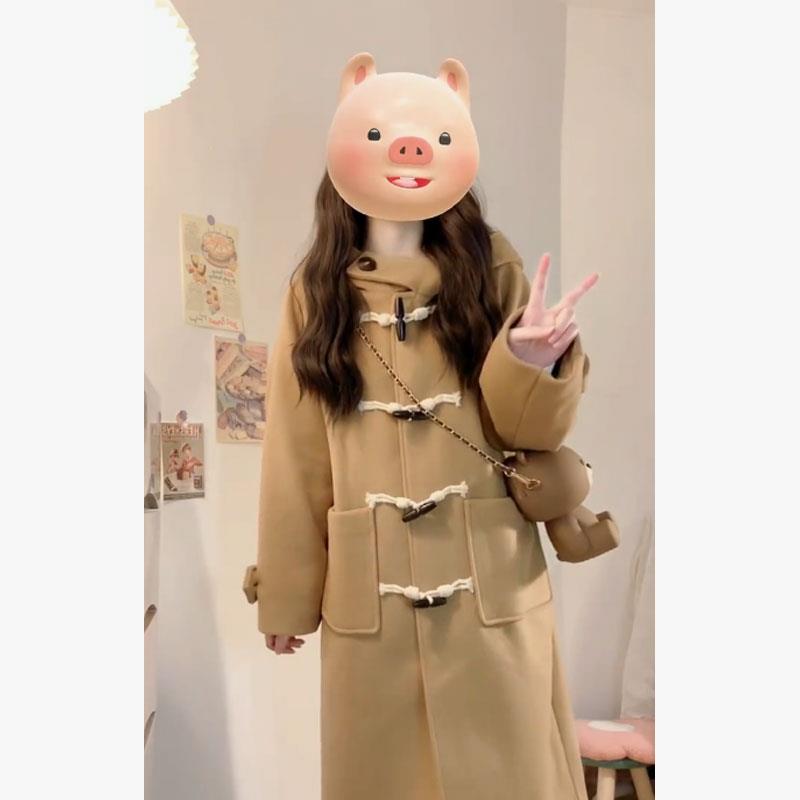 牛角扣毛呢外套女2023秋冬款中长款高级感呢子大衣小个子宽松慵懒
