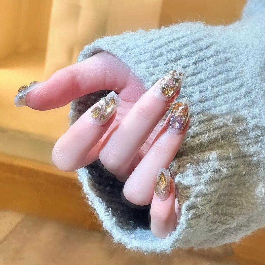 【繁星】纯手工穿戴甲ins贴钻爆闪显白新年战甲可拆卸美甲指甲贴女