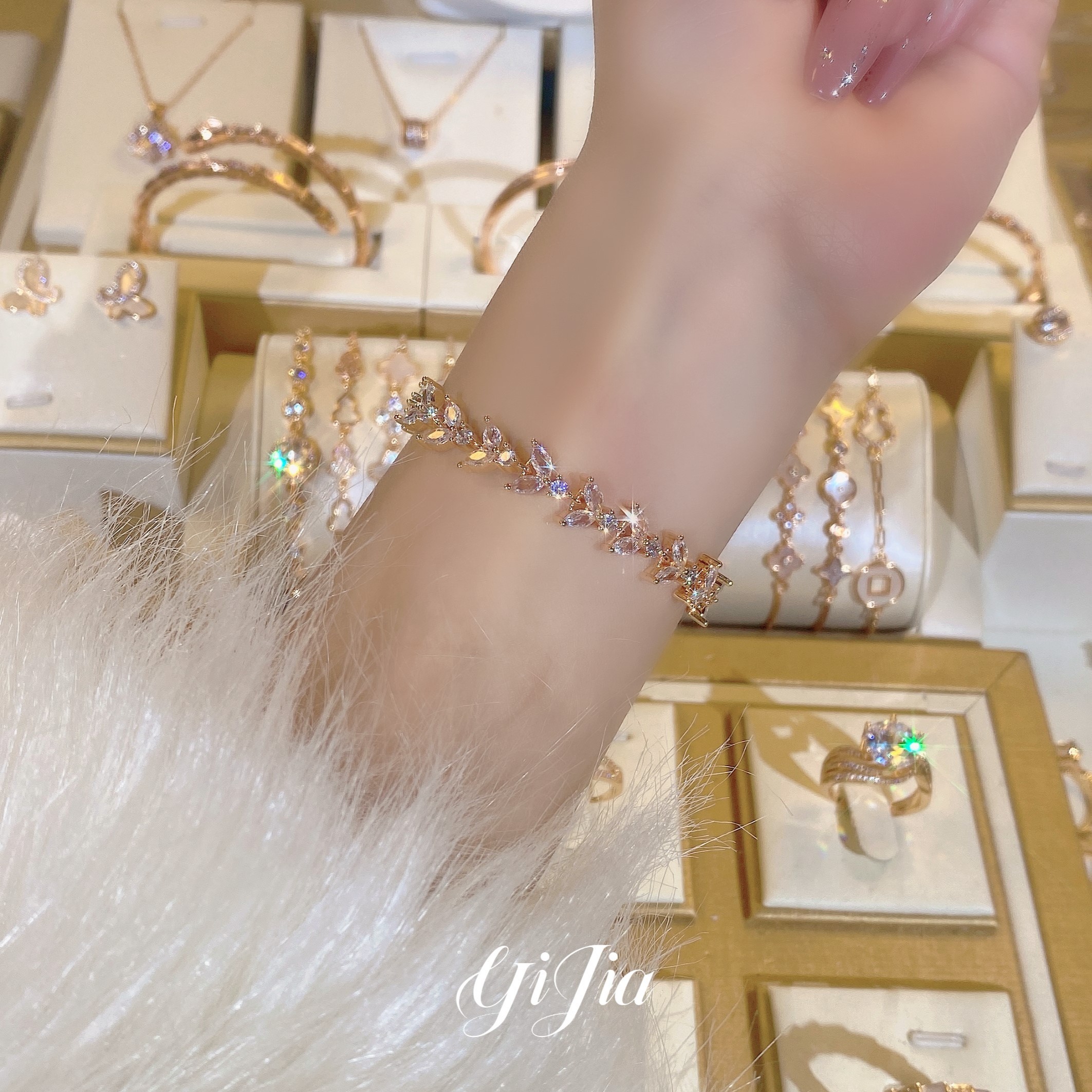 铜合金合成锆石手链 时尚轻百搭奢麦穗手链FS628香槟色