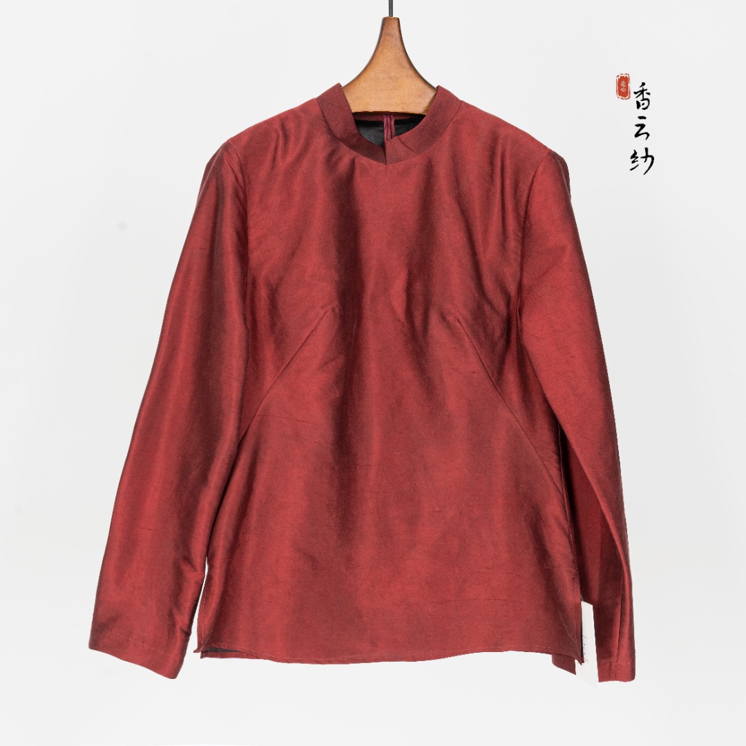 【走心非遗】香云纱双宫老料上衣22ZJ819长袖中式红色高级感上衣
