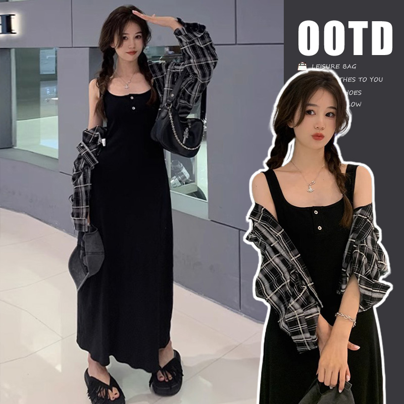 孕妇装夏款洋气高级感复古格子衬衣夏季薄款休闲孕妇背心裙两件套