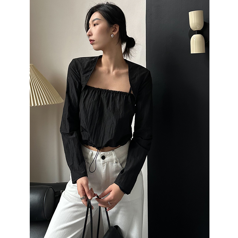【截短两件套】夏季法式防晒衫修身薄款背心套装WZS222198