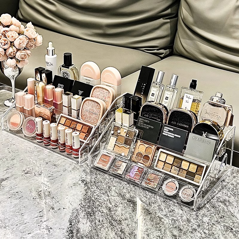 眼影盘收纳盒子粉饼分隔格亚克力透明桌面彩妆腮红化妆品置物架子