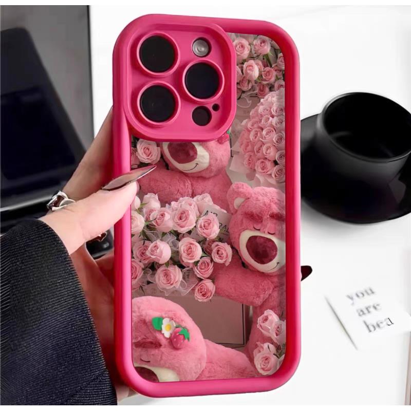 粉玫瑰草莓熊适用苹果13手机壳iphone14promax防摔12/11全包软女