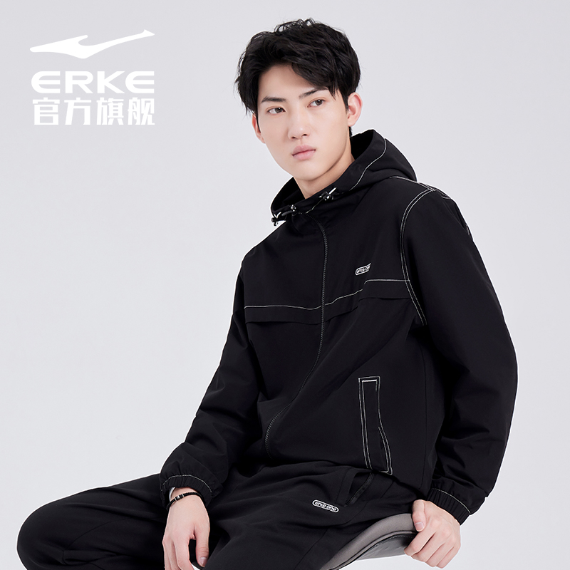 鸿星尔克男士潮流休闲连帽夹克风衣运动休闲外套男装51222302117
