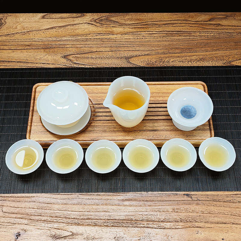 琉璃茶具套装简约家用办公室盖碗公道杯斗笠杯带过滤整套组合套组