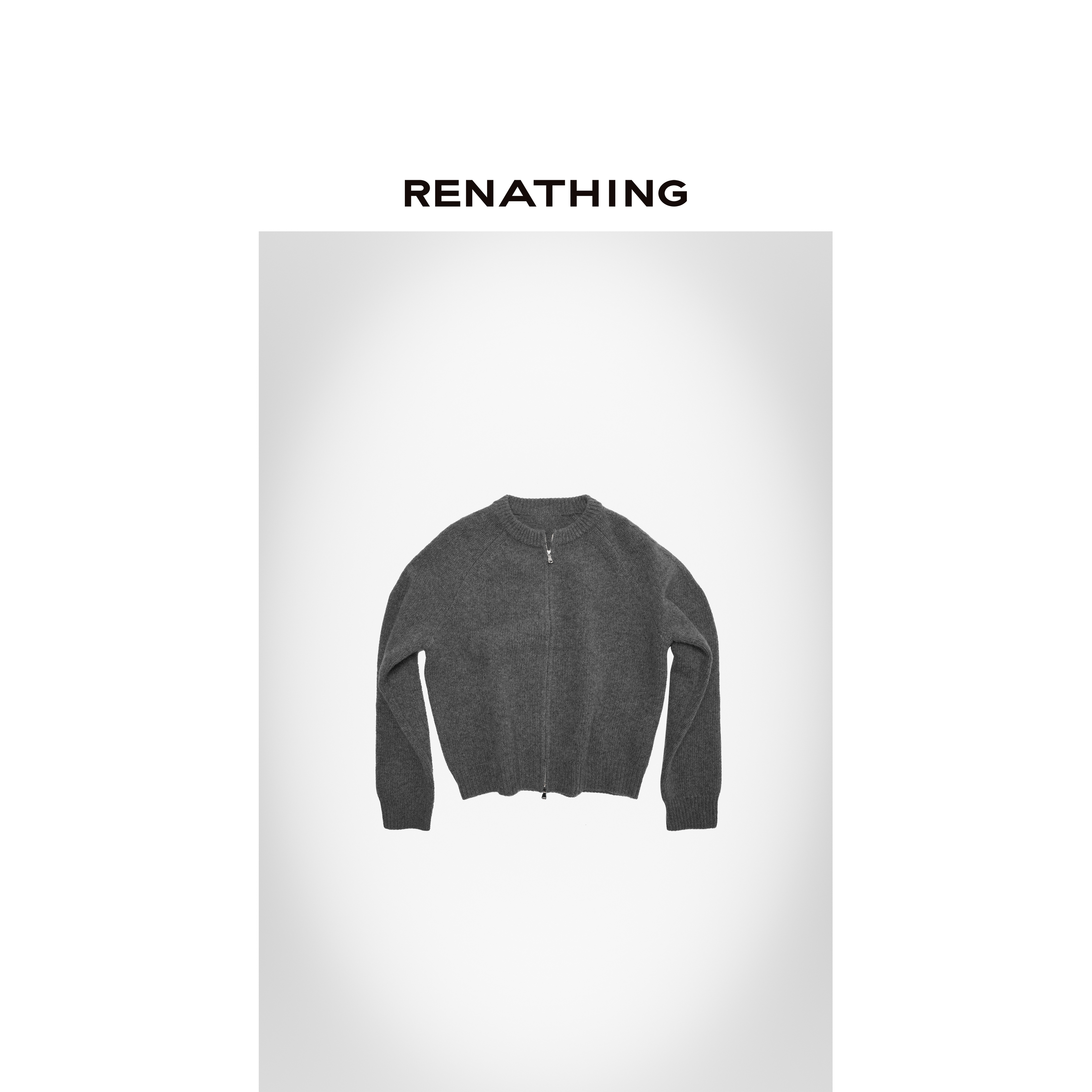 【RENATHING】罗纹圆领拉链式针织开衫