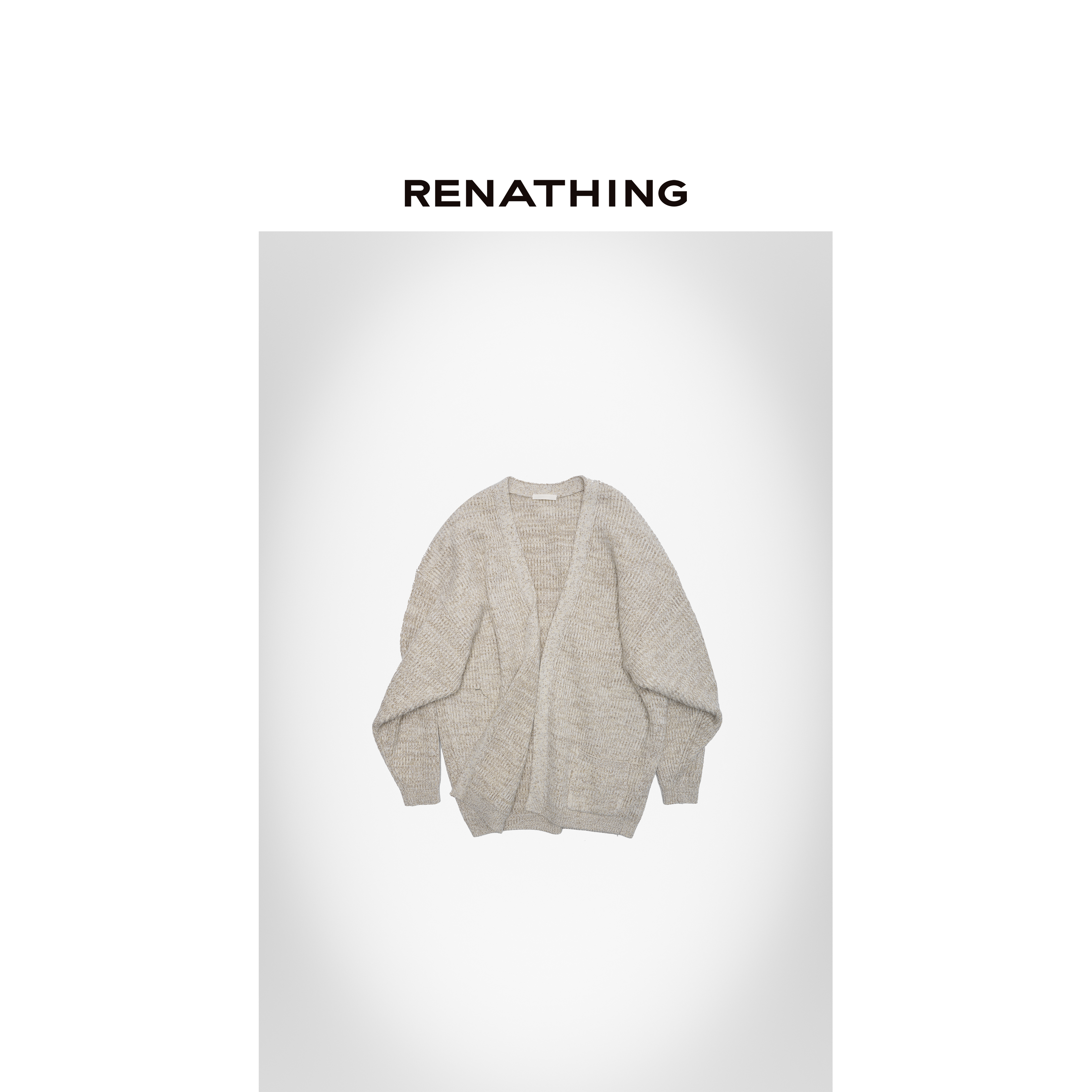 【RENATHING】慵懒混色双袋休闲针织开衫