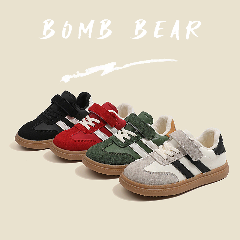 腿哥专属2023秋冬新款儿童加绒德训鞋保暖洋气简约魔术贴小板鞋