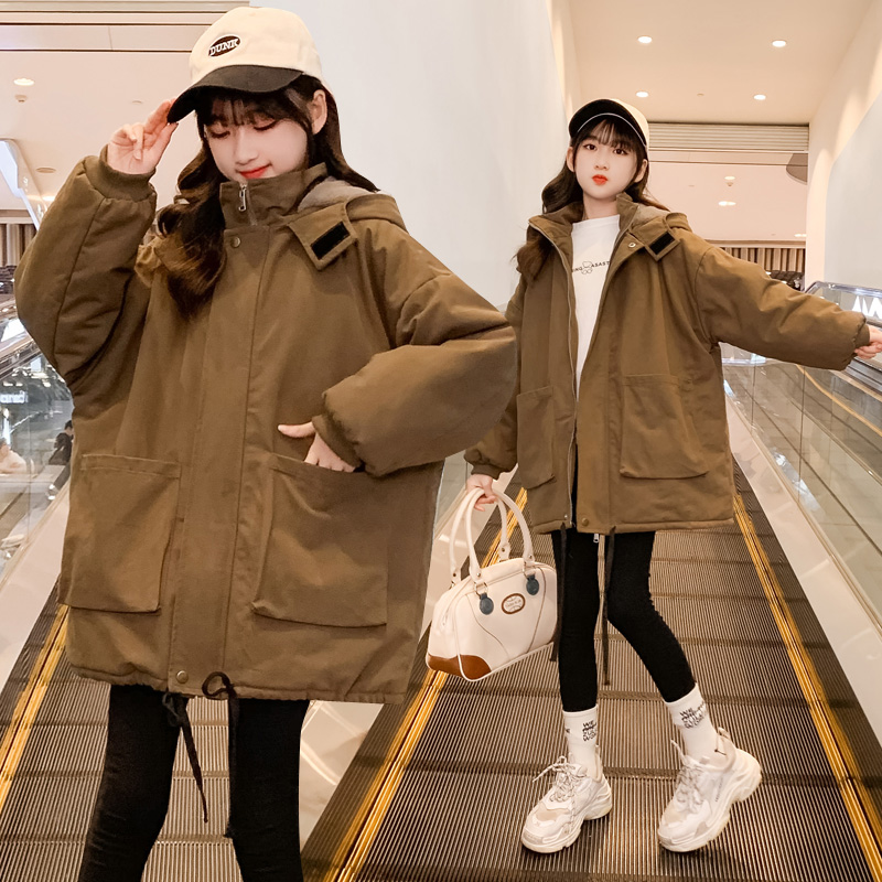 女童冬装派克棉服2023新款中大儿童加绒加厚小女孩韩版棉衣袄外套