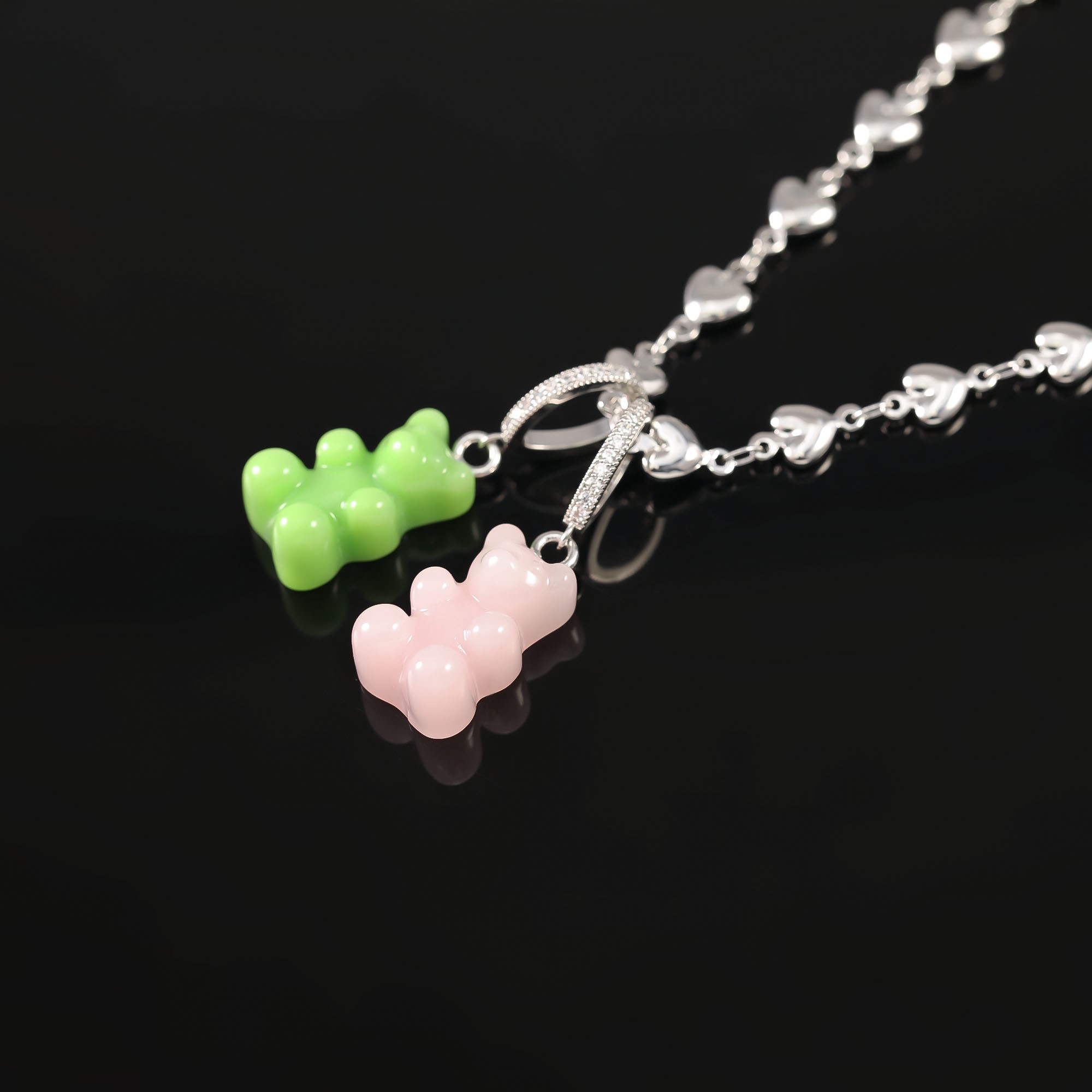 铜合金合成锆石项链 小熊彩色项链 P18