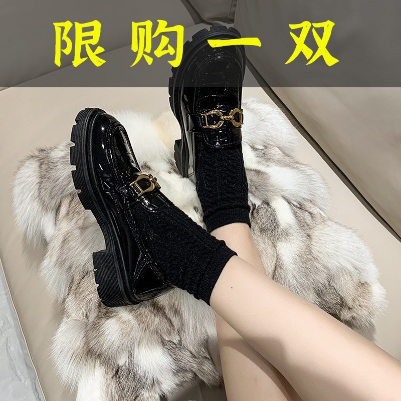 红蜻蜓牌【达人专属】厚底英伦风小皮鞋乐福鞋新款一脚蹬平跟单