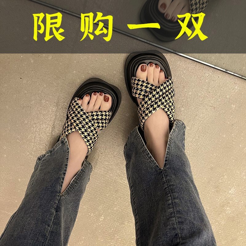 红蜻蜓牌软底松糕厚底高跟拖鞋女夏外穿2023新款网红法式小众高