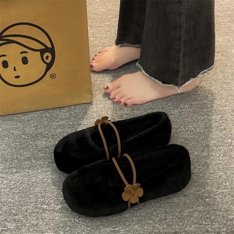 皇家红蜻蜓毛毛鞋女外穿高级感加绒保暖棉鞋2023秋冬新款软底玛丽