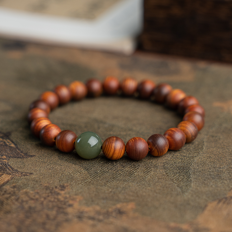 守道匠心崖柏木8mm和田玉手串SDYB0094MDAZ