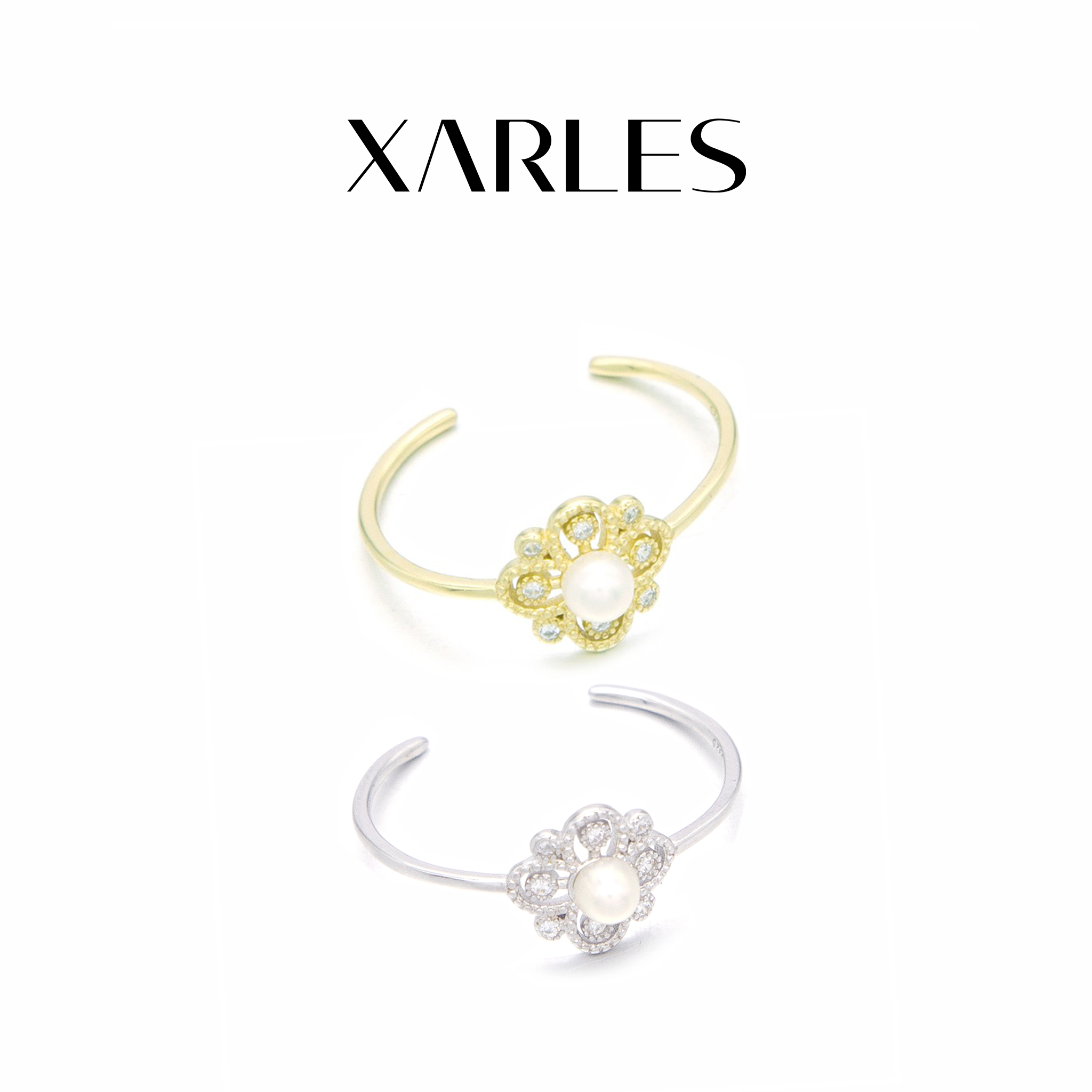 XARLES 925银戒指  萃-四叶草珍满镶镂空开口J戒指11295