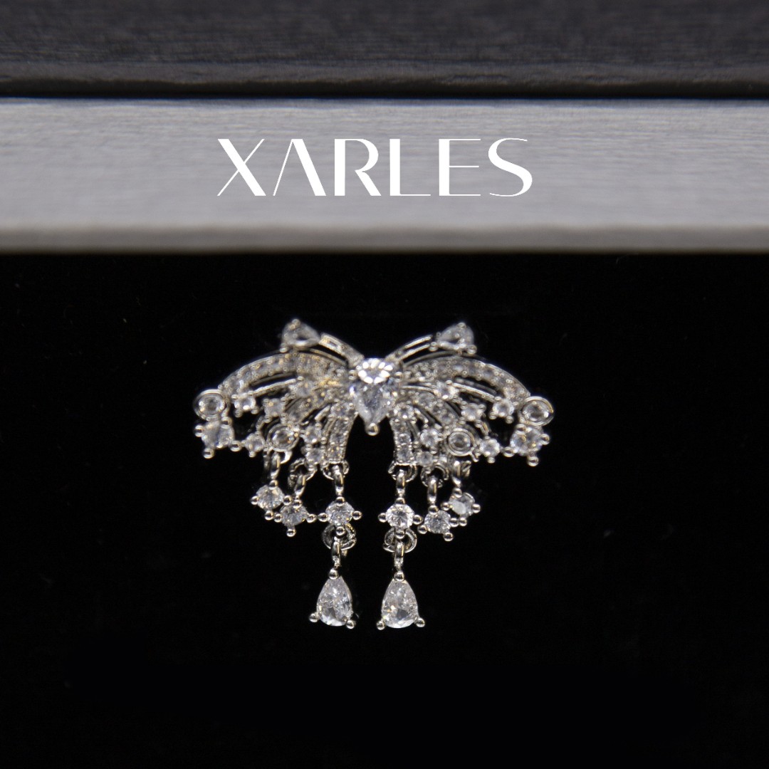 XARLES 铜合金戒指 萃-蝴蝶夫人流苏微镶满锆银色开口戒指21763