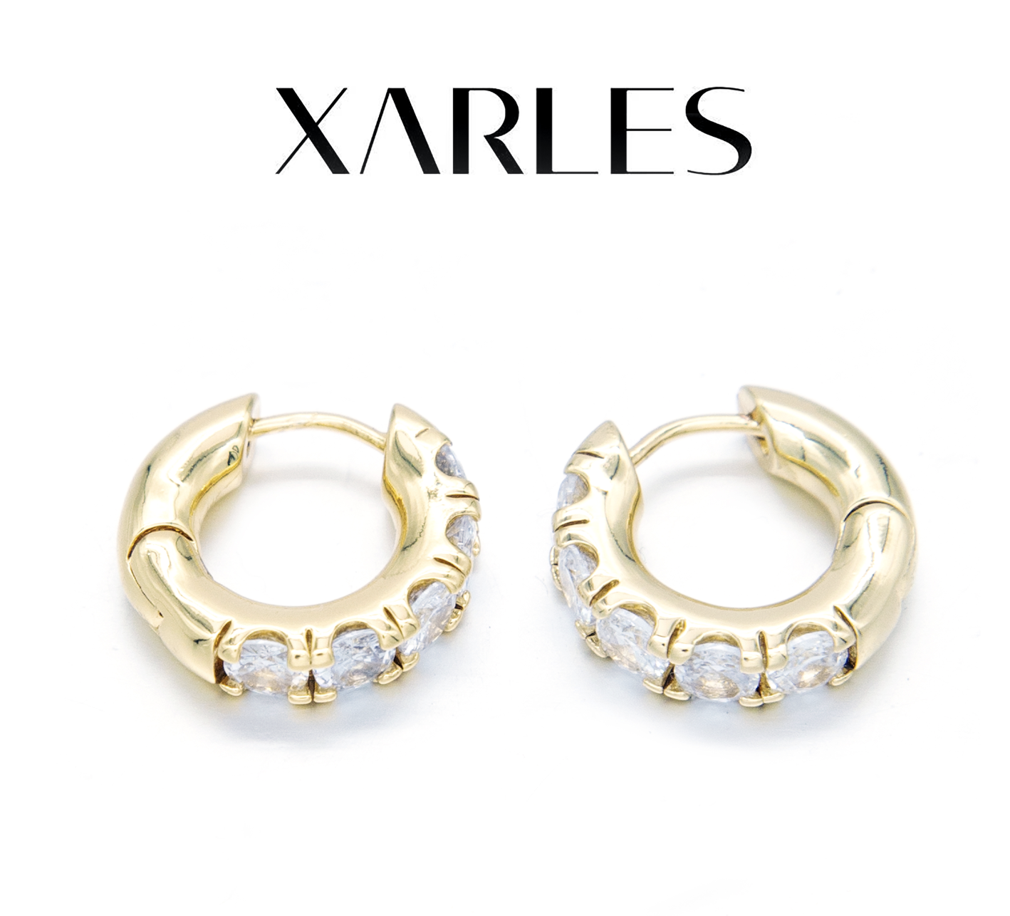 XARLES 铜合金耳饰 萃-圆环满镶五环绕J耳环10994