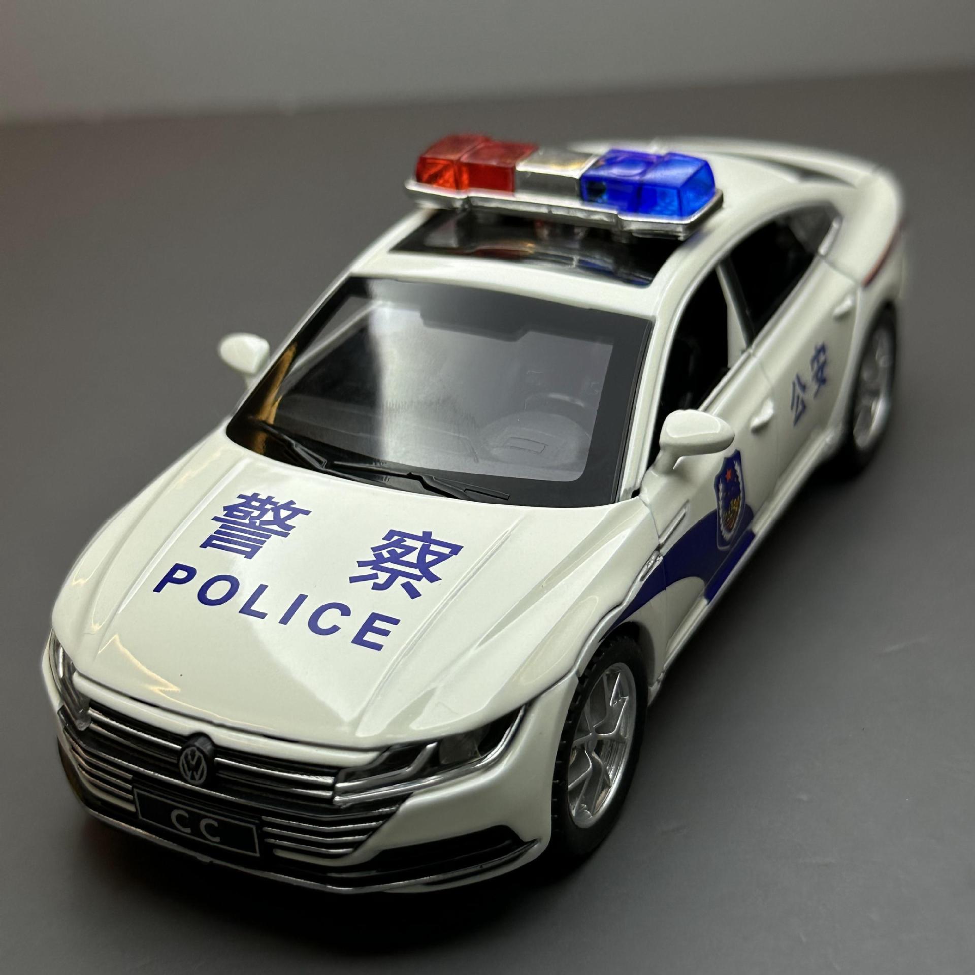 新款 大众CC警车 合金汽车模型 车载收藏摆件 声光开门多功能轿车