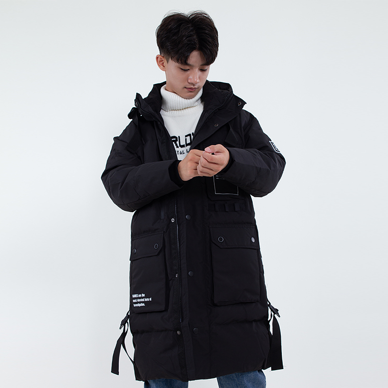 COCOTREE棵棵树冬季男童字母印花长款户外连帽羽绒服男士加厚保暖