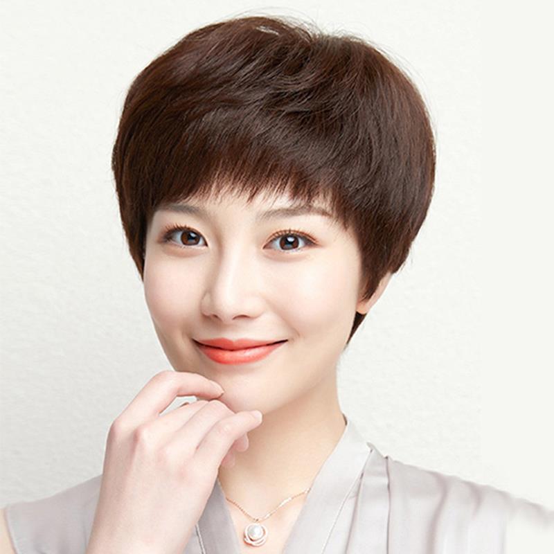 假发女短发真人发丝发套真发全头套自然假头发妈妈中老年女士夏季