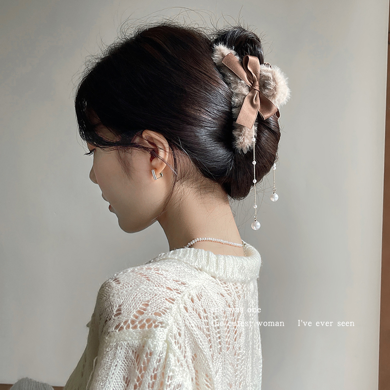 超仙蝴蝶结流苏发夹女后脑勺发抓夹头饰高级感鲨鱼夹子秋冬发卡