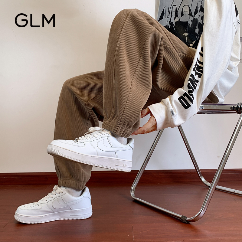 GLM美式复古咖色休闲裤男2023新款束脚春季运动裤宽松学生长裤子