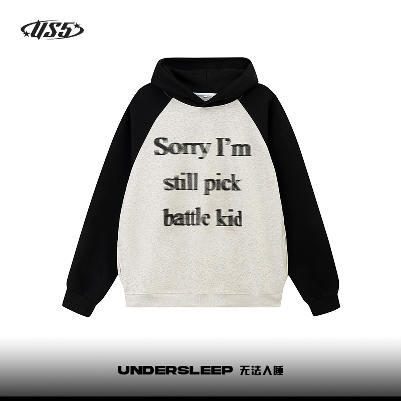 UNDERSLEEP 无法入睡 美式复古插肩袖卫衣连帽情侣款上衣潮 BA37