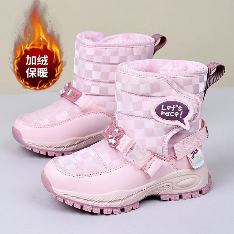 回力潮品童鞋儿童运动鞋防滑中筒雪地靴冬季加绒保暖中大童男童鞋