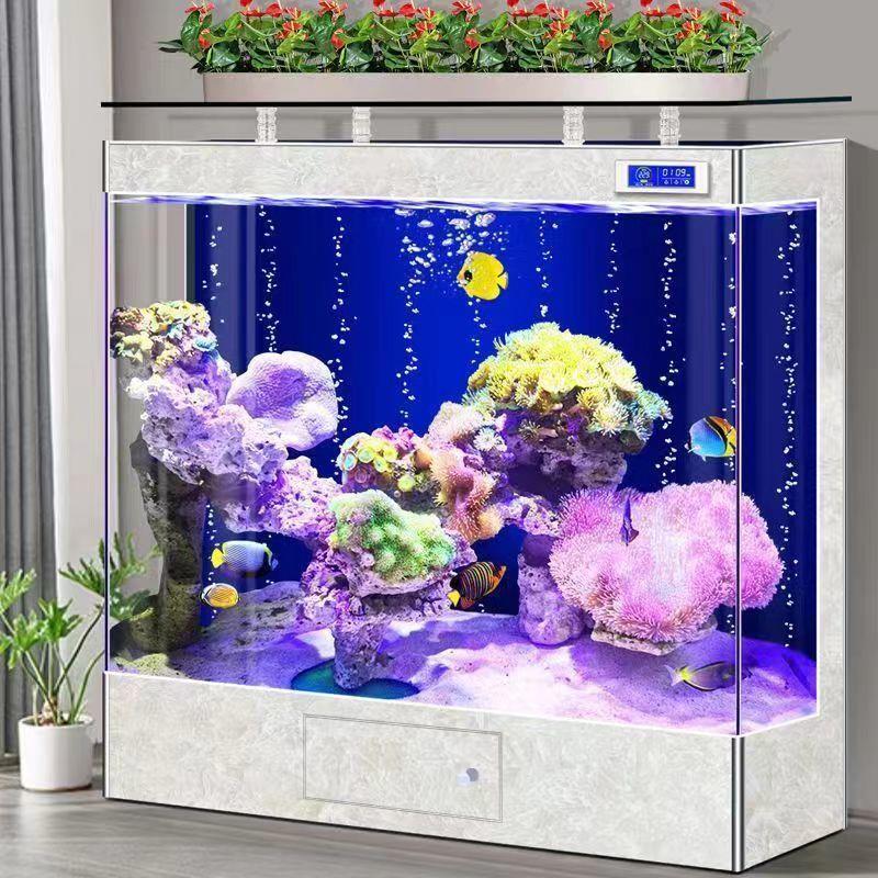 鱼缸客厅家用落地超白玻璃靠墙水族箱生态免换水中型背过滤金鱼缸