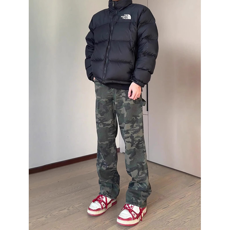 美式复古迷彩裤女款秋冬高个子加长加绒牛仔裤vibe重磅伐木工装裤