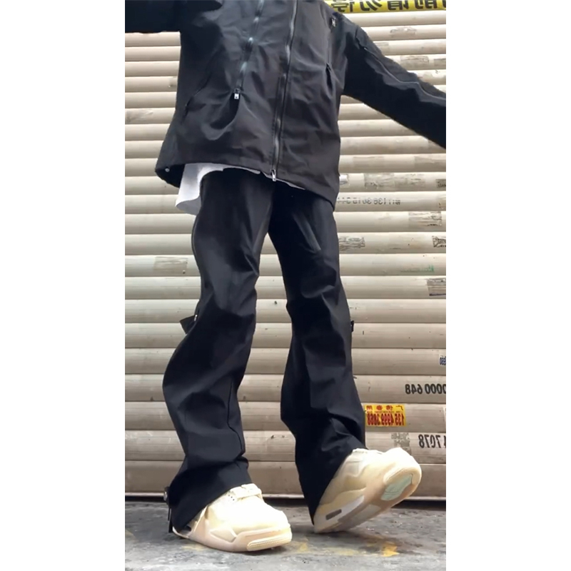 黑色加绒冲锋裤女冬季户外防风防水美式高腰显瘦阔腿拉链工装裤子