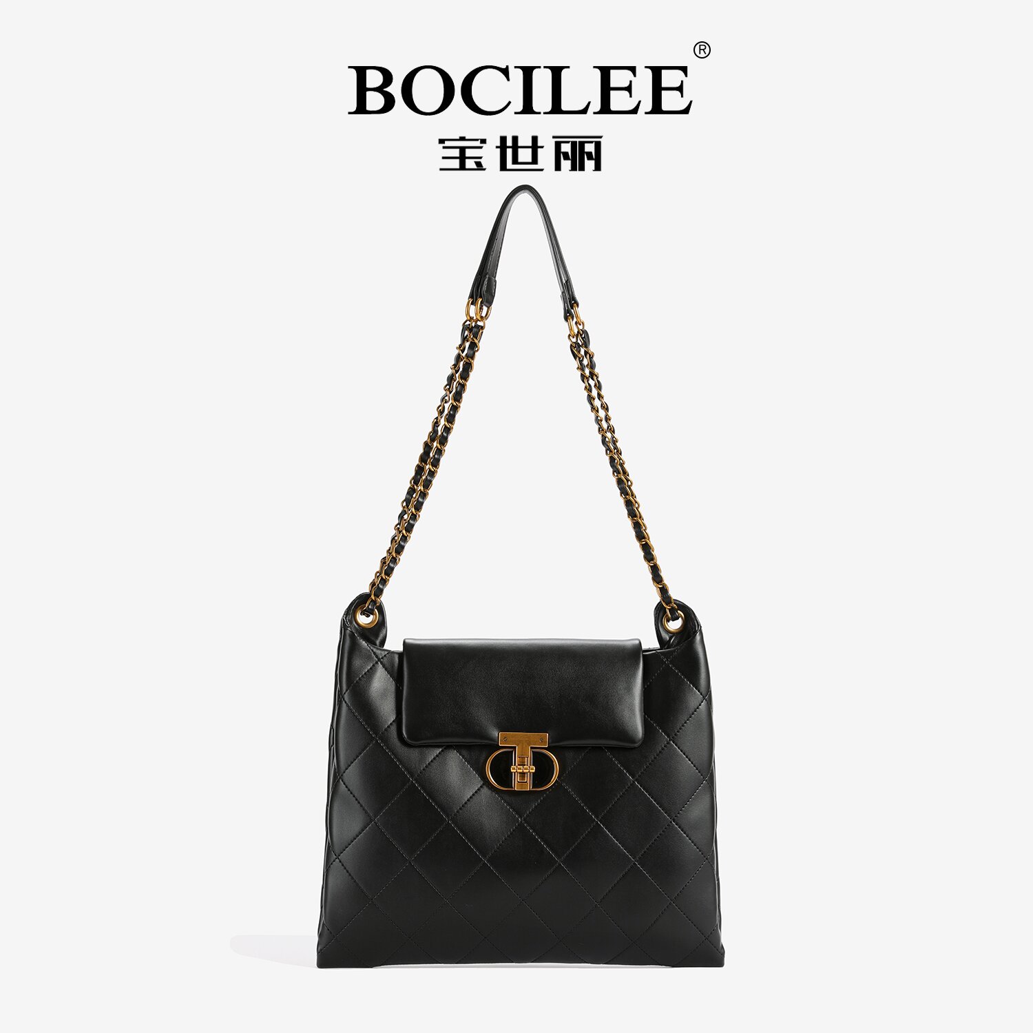 BOCILEE/宝世丽新款时尚大容量单肩链条信封包86022黑色