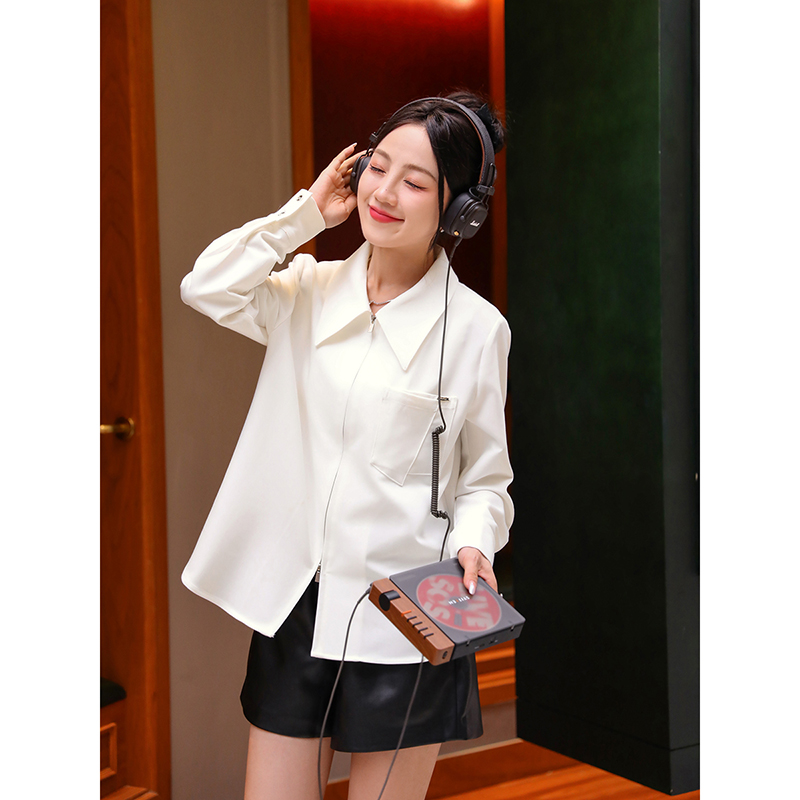 DX.DAXI【双拉链衬衫】小众白色衬衣女23新款宽松百搭休闲显瘦上衣