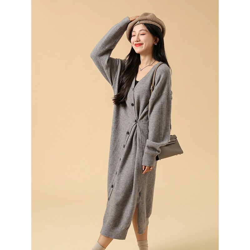 大喜自制#侧腰两粒扣针织裙舒适柔软亲肤开衫外套秋冬气质连衣裙