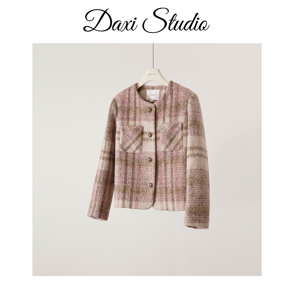 DX.DAXI【桃色乌龙】法式高级感格纹小香羽绒服冬新款洋气毛呢外套