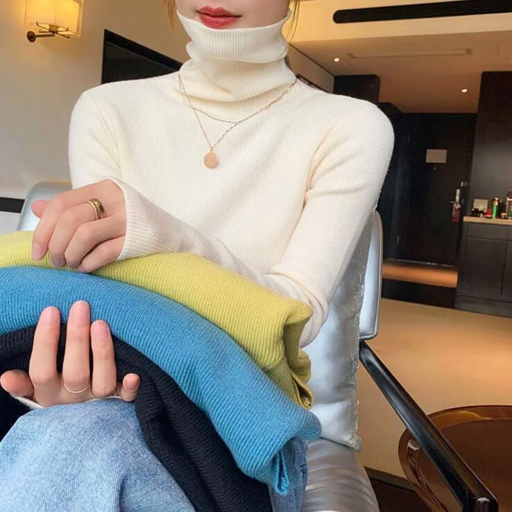 2023年秋冬针织套头打底堆堆高领毛衣内搭打底衫女上衣洋气美拉德