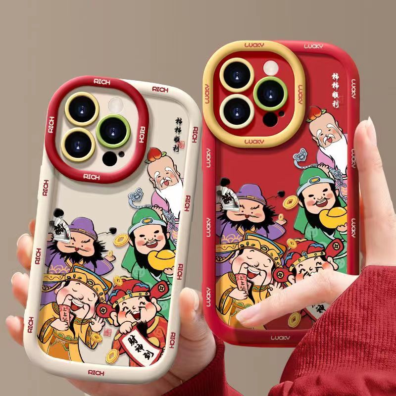 五大财神适用iphone13/14手机壳苹果15pro/12/11华为oppo小米vivo