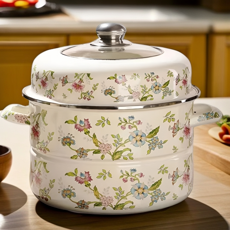 38厘米珐琅搪瓷蒸锅大容量双层蒸锅加大汤锅