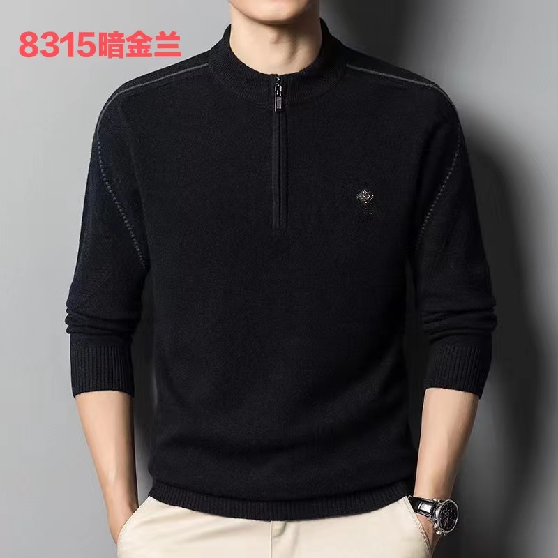 2023秋冬春夏男拉链翻领薄款针织羊绒衫中年毛衣爸爸装 8315