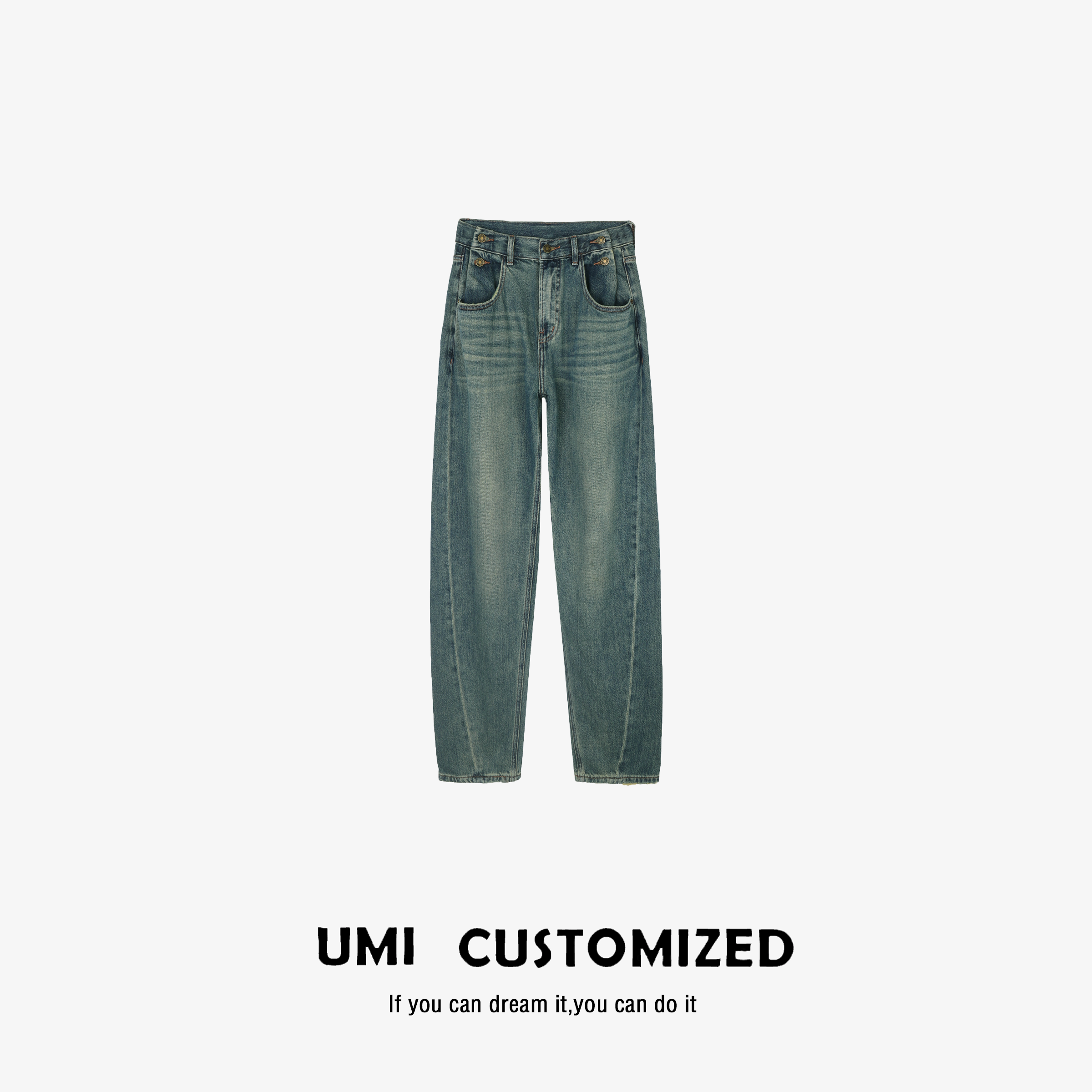 【UMI.】春秋设计师做旧复古色宽松弯刀香蕉老爹牛仔裤
