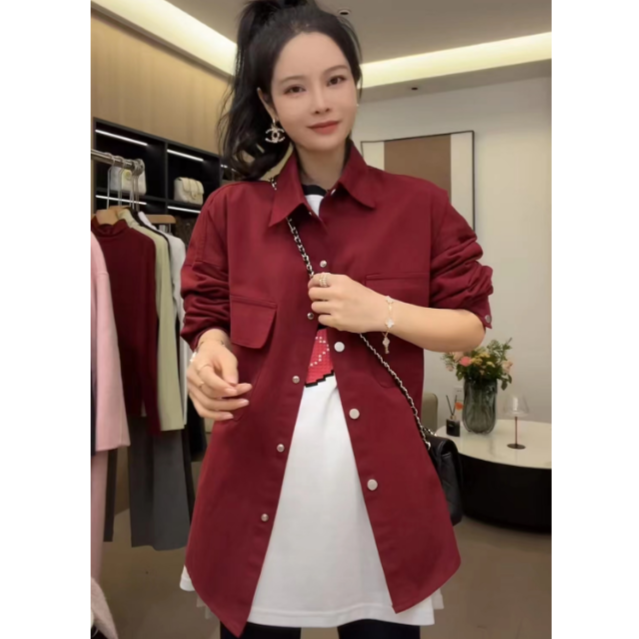 小雨女装自产8.29秋季2023新款休闲时尚衬衣宽松潮流牛仔衬衫761