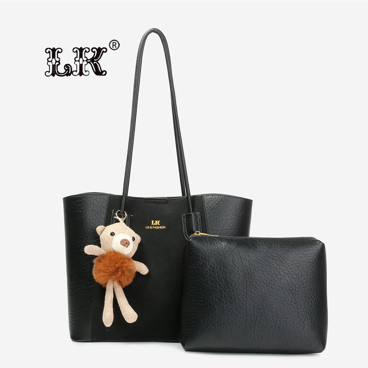 【送挂件】秋冬时尚新款大托特包潮流黑色斜挎包073(送小包)