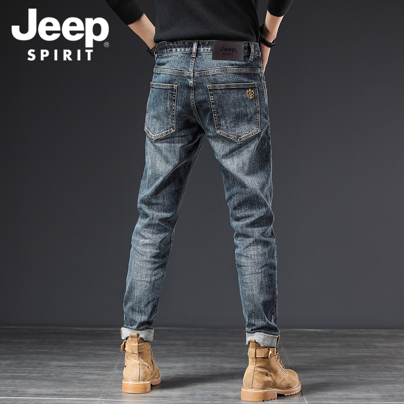 韩版JEEP吉普百搭牛仔裤男士宽松修身小脚男裤潮牌薄款痞商务纯色