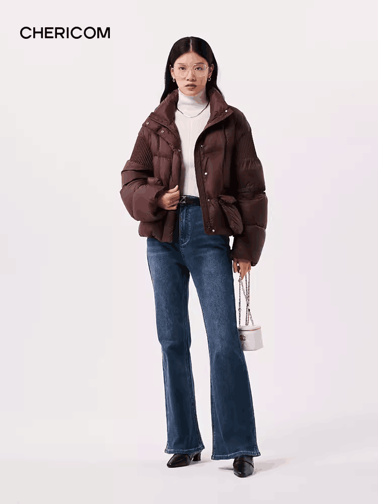 千仞岗299111冬季新款女士立领短款羽绒服休闲复古保暖外套