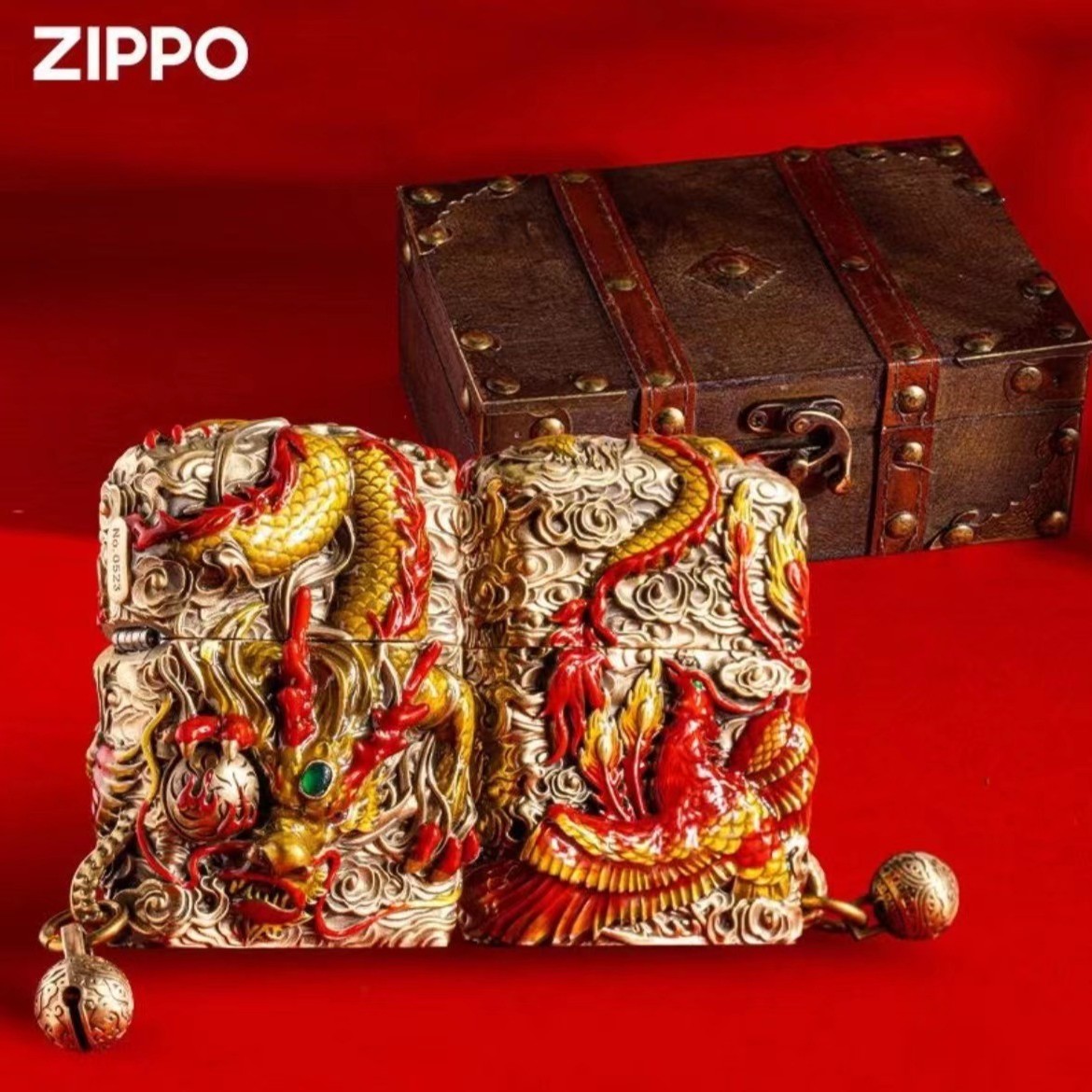 ZIPPO【灵动龙凤呈祥 】立体雕刻送礼男士霸气礼物套壳重甲