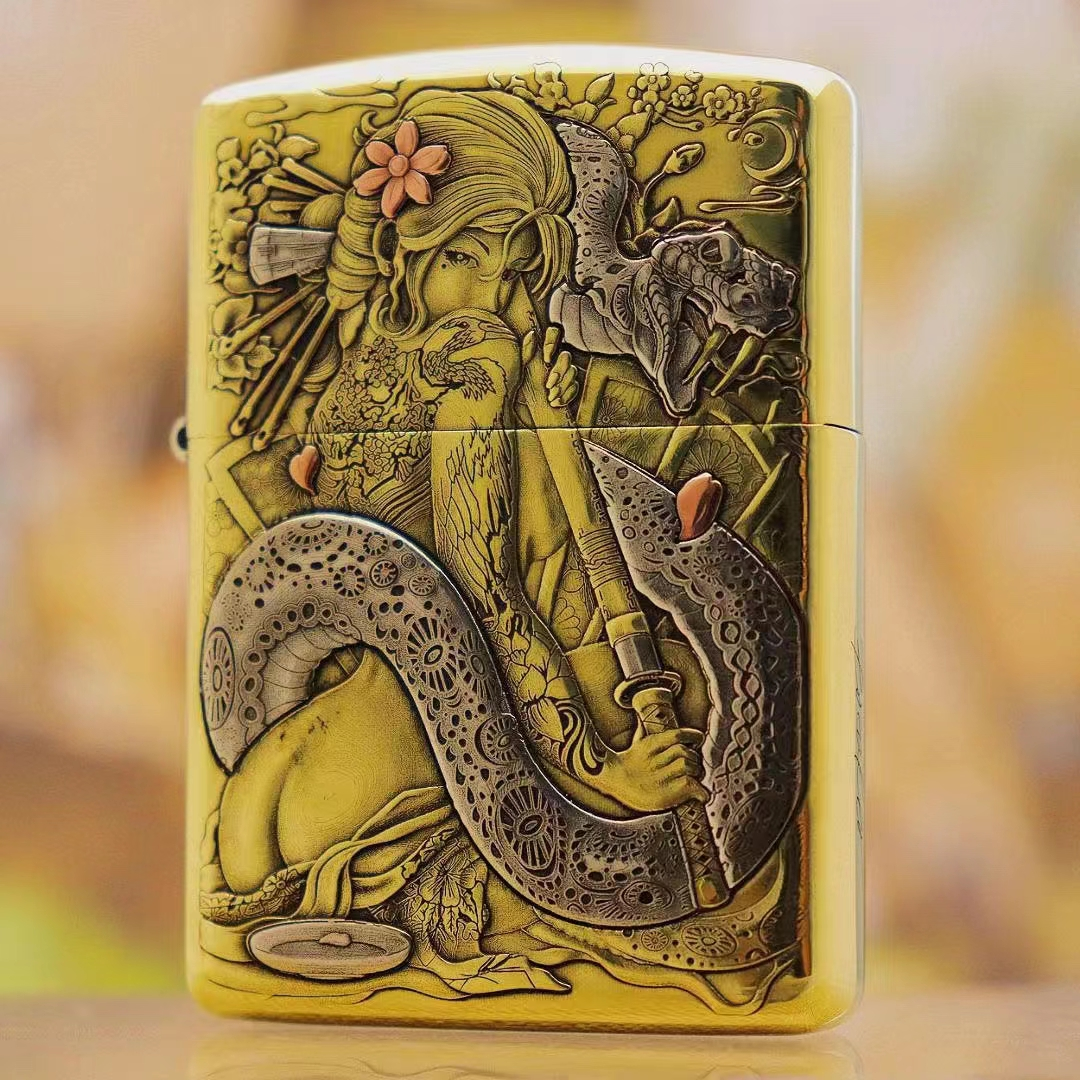 ZIPPO【蛇女艺妓】破法者盔甲金色男士防风立体工艺