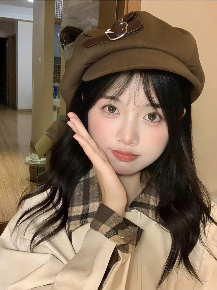 复古百搭云朵贝雷帽日系秋冬纽扣元素报童帽女生显脸小大头围帽子