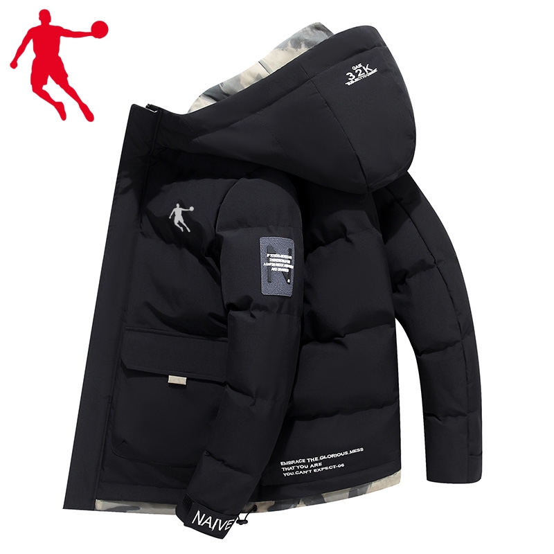 乔丹休闲外套男士秋冬加厚棉服连帽百搭棉衣运动面包服潮流韩版男