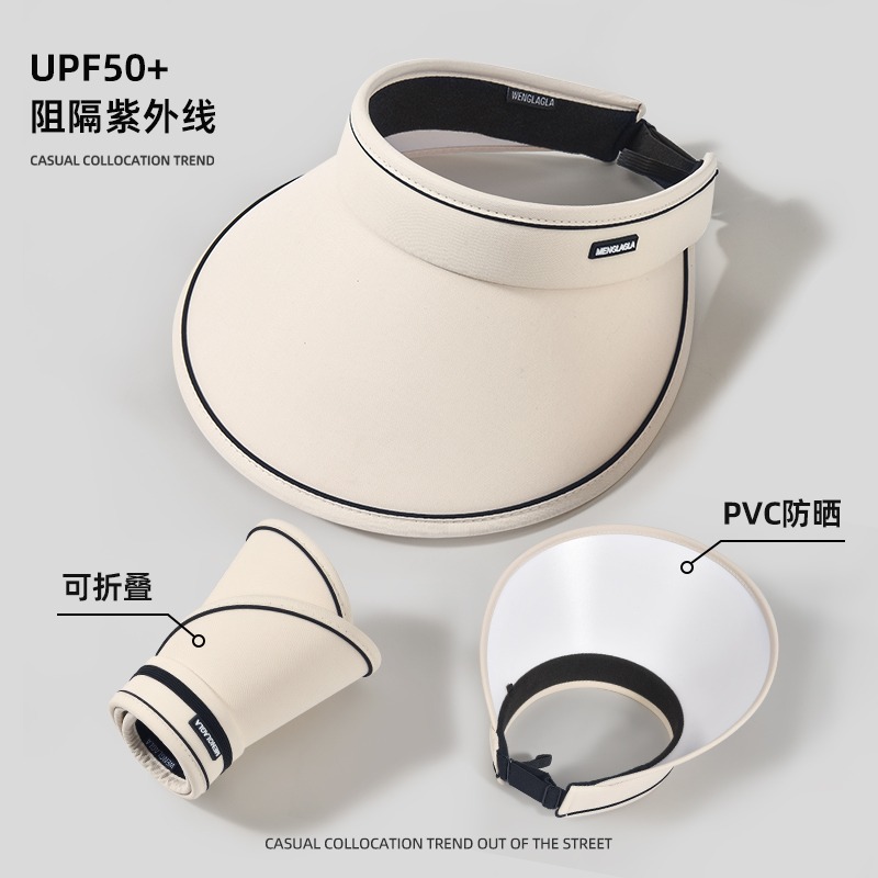UPF50+夏季大帽檐骑车防紫外线空顶防晒帽女uv太阳帽子遮阳帽遮脸